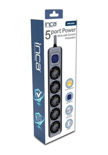 Inca Ipw-44sy 5li Akım Korumalı Led Tuşlu Priz 1,5mt Siyah Standart