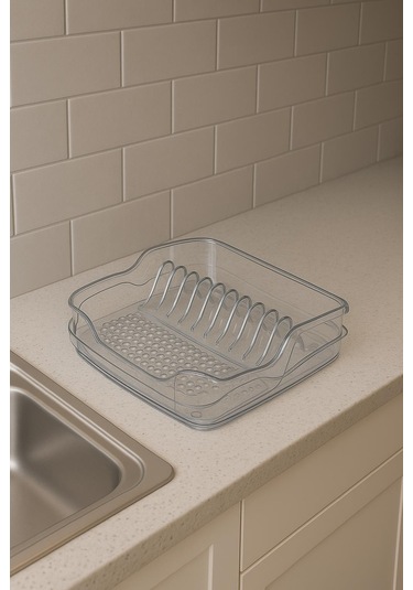 Şeffaf Akrilik Tabaklık Bulaşıklık Düzenleyici 2 Parça 37x38x7 Cm Şeffaf