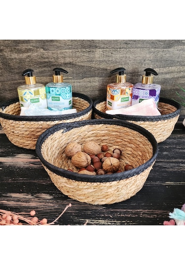 Nergis Hasır 3 Lü Sepet Saklama Kutusu Sepet Takımı Siyah