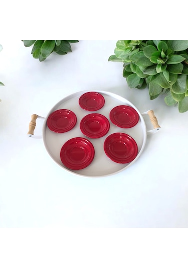 Çay Tabağı-bardak Altlığı-metal Kırmızıçay Tabağı-paslanmaz Kırmızı