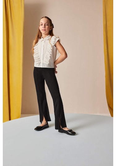 DeFacto Kız Çocuk Flare Fit Yırtmaçlı Pantolon B6893A825SMBK81 Siyah