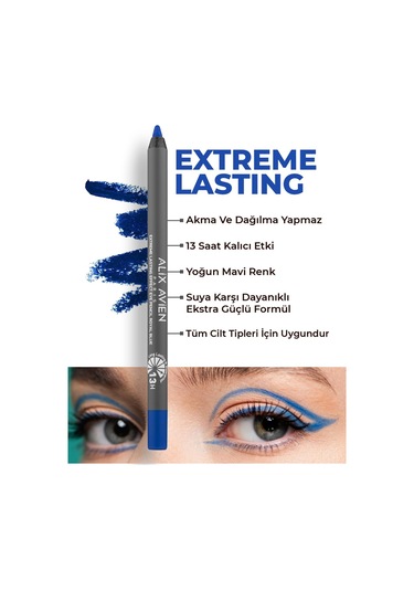 Alix Avien Uzun Süre Kalıcı Suya Dayanıklı Akma Dağılma Yapmayan Mavi Göz Kalemi Extreme Royal Blue