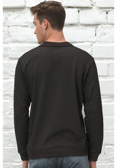 V4007 Dewberry Erkek Sweatshırt-düz Siyah Düz Siyah