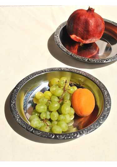 2 Adet Paslanmaz Çelik Salata Kasesi Meyve Çerez Çukur Kase-20 Cm