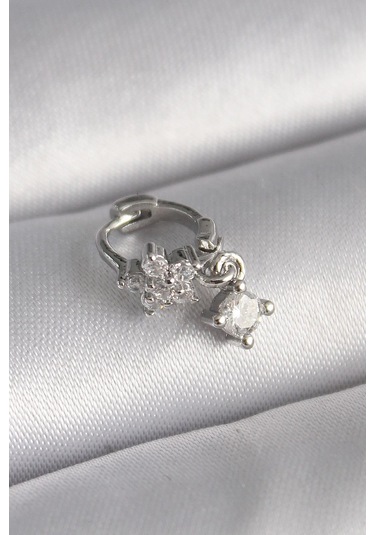 316l Çelik Gümüş Renk Zirkon Taşlı Çiçek Model Sallantı Detay Tragus Piercing - Prt3500eb02932-7995 Gümüş