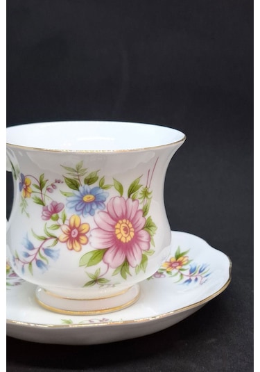 Royal Ascot Mavi Kadife Vintage Duble Kahve Fincanı 2 Parça 180 Ml Mavi-kırmızı