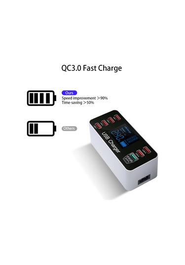 Maiyame Qc3.0 Portlu Hızlı Usb Şarj Cihazı 8 Şarj Portu Ve Type-c Portlu 40w Şarj İstasyonu Lcd Ekran Geniş Uyumluluk Akıllı Çip