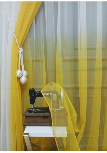 Tül Perde Çocuk Odası Yeni Tasarım Sarı Renkli Renk Geçişli Değrade Sağ/sol Takım Tül Fon Perde Sarı