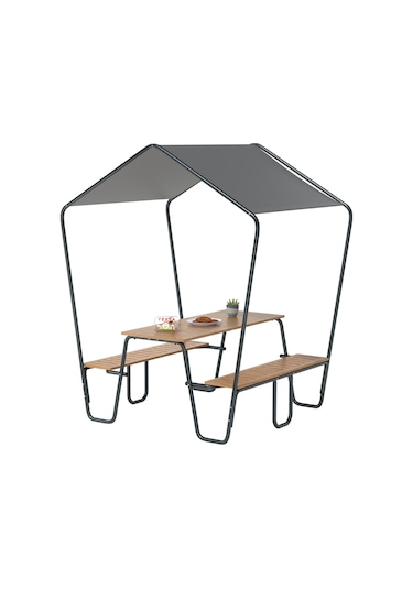 Yekta Modüler Kamelya Tenteli Bahçe Masası 6 Kişilik Piknik Masası Antrasit