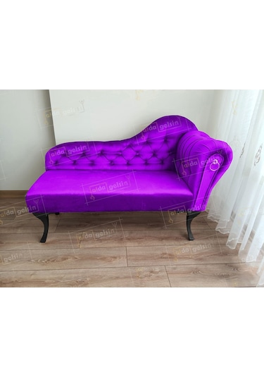 Ters Kol Dekoratif Bihter Koltuk Josefin Puf 120 Cm Siyah Ayak Lila