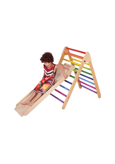 Woodnjoy Tırmanma Rampası + Kaydırak Çok Renkli
