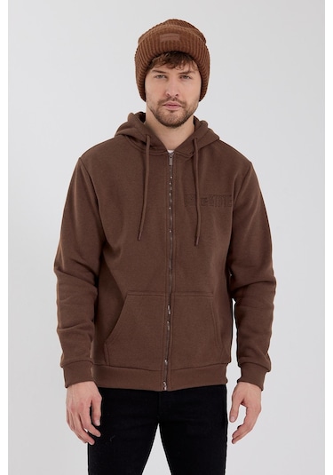 Age Of State Nakışlı Fermuarlı 3 İplik Sweatshirt Kahverengi