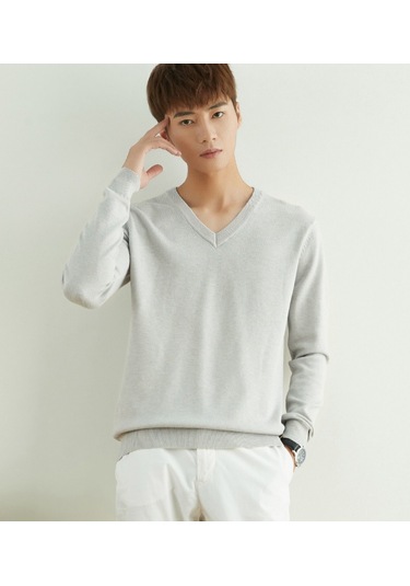 Sonbahar Yeni Yuvarlak Yakalı Düz Renk Uzun Kollu Kalın Bol Erkek Kazağı Mavi