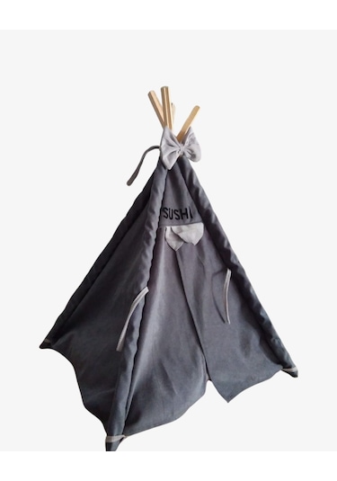 Mavi Vitrin İsme Özel Yıkanabilir Soft Kedi Köpek Çadırı 60 x 60 CM