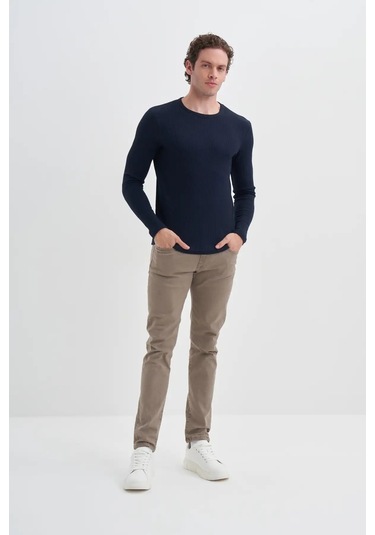 Cazador Waffle Rahat Kumaş %100 Pamuklu Slim Fit Sweatshirt-51640 Lacivert