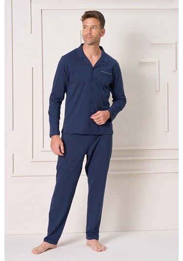 Erkek Penye Uzun Kol Pijama Takımı 2157 Laci03 Lacivert03