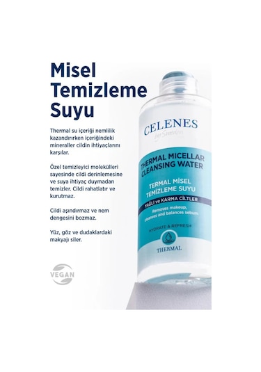 Celenes Thermal Misel Kuru Ve Hassas Ciltler İçin Yüz Temizleme Suyu, 400 Ml