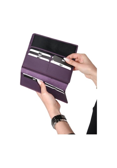 Mft Leather Hakiki Deri El Portföyü Cüzdan Hilton 8926 Flother Mat Mor