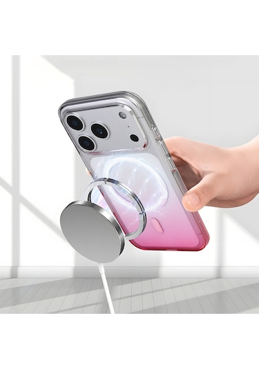 Apple Uyumlu iPhone 17 Pro Max Kılıf M-safe Şarj Özellikli Septik Silikon Kılıf Pembe
