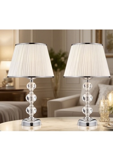 2 Adet Cam Taş Serisi Masa Abajuru-gece Lambası - Dekor Aydınlatma Krom