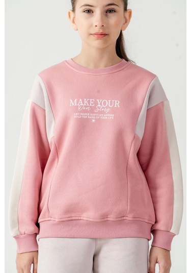 Kız Çocuk Make Your Baskılı 3 İplik Kalın Kışlık Eşofman Takımı Ak4227 Pembe