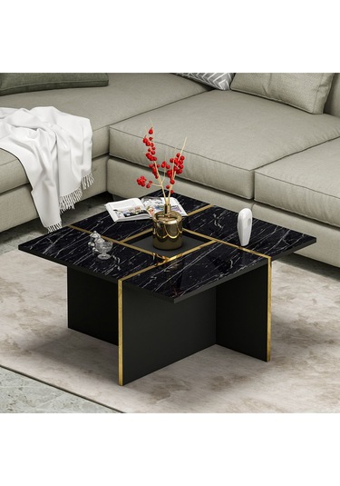 Sılva Orta Sehpa - Siyah / Mermer Siyah - Mermer