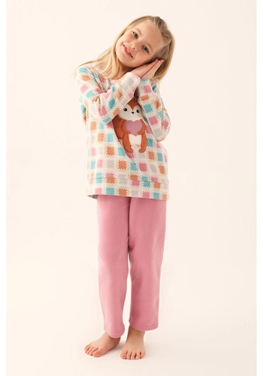 Arnetta 2651 Garson Polar Krem Kız Çocuk Uzun Kol Pijama Takım Krem