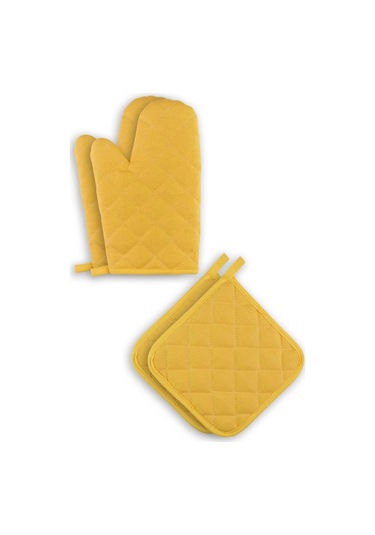 Yanmaz Ve Isıya Dayanıklı Fırın Eldiveni Ve Tutacak 2 Eldiven, 2 Tutacak Sarı