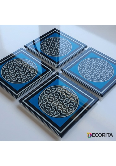 Decorita Cam Bardak Altlığı 4'lü Takım Yaşam Çiçeği Çok Renkli