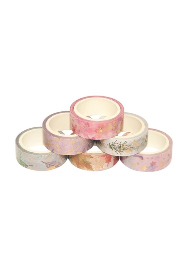 Lichen Washi Tape Set, 6 Rulo Washi Bant Seti Çiçekli Altın Diğer