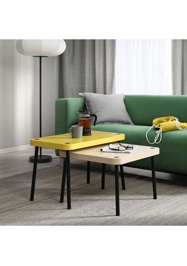 Sehpa Seti, Sarı-huş Görünüm, 2 Parça Zigon Sarı Meşe