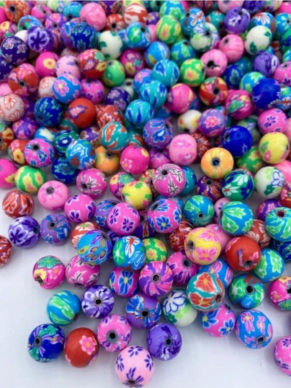 10mm Karışık Çiçek Desenli Yuvarlak Top Model Polimer Kil Fimo Boncuk 25 Adet