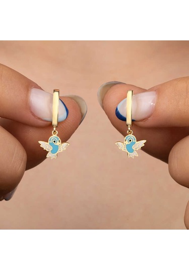 Gümüş Gold Mi Renkli Sallantılı Kuş Kadın Küpe