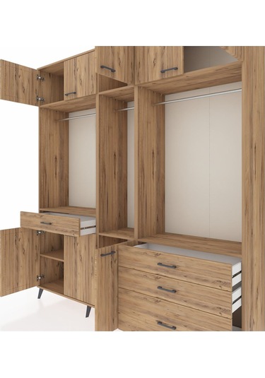Hyperion Dolap 8 Raflı 4 Çekmeceli 3 Askılı 220x44x243 Çam-çam/çam Atlas Çam/atlas Çam