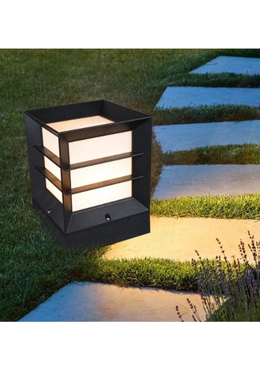 Şanled Kare Küp Izgaralı Dekoratif Siyah Kasa Set Üstü Bahçe Aydınlatma Armatürü-1 Adet Şeffaf