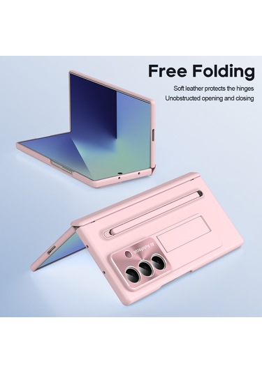Samsung Galaxy Uyumlu Z Fold7 5g Kılıf Pc Cep Telefonu Kılıfı, Ayaklı Ve Kalemli - Pembe Pembe