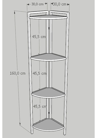 Metal Köşe Raf 4 Katlı Dekoratif Üçgen Raf Beyaz
