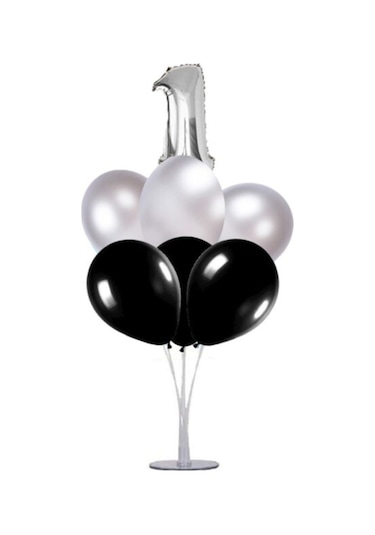1 Yaş Rakam Folyo Balon Altın Gold 40 CM Balon Stand. 6 Adet Bal