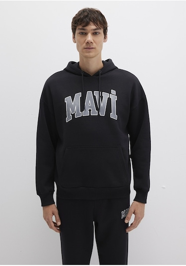 Mavi 067149-902 Mavi Logo Baskılı Kapüşonlu Sweatshirt - Siyah
