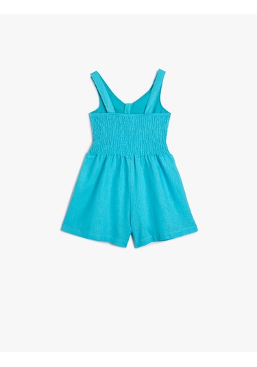 Koton Keten Şort Tulum Pencere Detaylı Askılı Gipeli Mavi 3skg40018aw Mavi