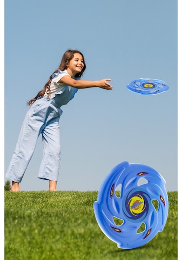 Frisbee Frizbi Fırlatma Diski Disk Atma Oyunu Çocuk Yetişkin Plaj Bahçe Oyuncak 24 cm Mavi