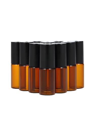 Samdoo 10 Adet 5ml Sarımsı Cam Uçucu Yağ Flakonu - Rulman Topu, Damlaticı Ve Açıcı İçeren Taşınabilir Depolama Siyah