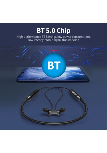 Qingmipy Lenovo He05 Bluetooth 5.0 Kulaklık, Ipx5 Su Geçirmez Spor Kulaklığı, Ergonomik Müdahale, 8 Saat Çalma Süresi, Siyah
