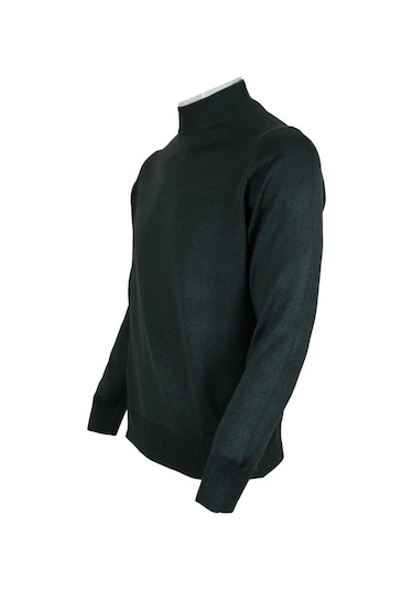 Erkek Yeşil Kazak Yarım Balıkçı Yünlü Klasik Normal Kesim Rar0079