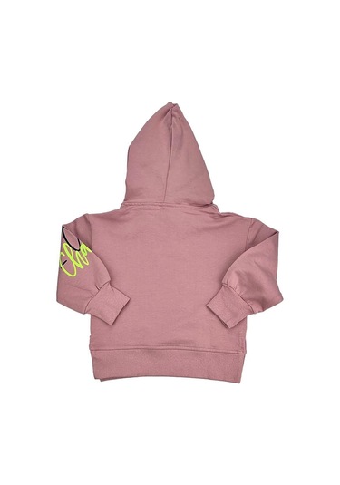 Yazılı Yırtmaçlı Kız Bebek Kapşonlu Sweat Pudra 001