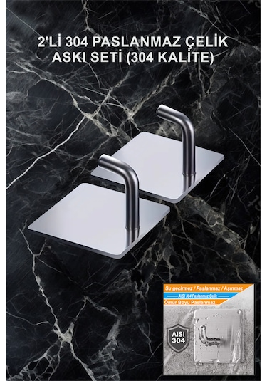 2'li Kendinden Yapışkanlı Paslanmaz Banyo Askısı / Havlu Askısı Çelik