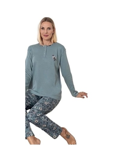 Mina Collection Kadın Pijama Takımı Uzun Kollu Yumuşak Dokulu E Su Yesıl