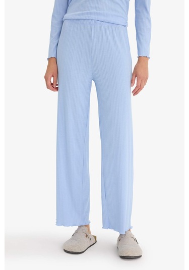 Defacto Pijama Takımı Regular Fit Ribana Uzun Kollu Üst Uzun Alt-fall İn Love D2273ax25aube551 Mavi