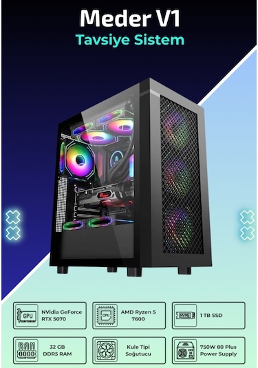 IH Meder V1 R5-7600 32 GB 1 TB SSD 12 GB RTX5070 FreeDos Masaüstü Bilgisayar