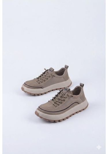 Guja 26y514 Rahat Hafif Taban Tekstil Lastik Bağcıklı Sneaker Erkek Ayakkabı Haki